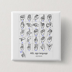 SIGN TAAL ALPHABET-toets Vierkante Button 5,1 Cm