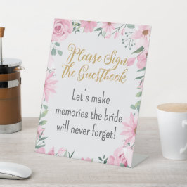 Sign the Guestbook Love is in Bloom Pedestal Sign Reclamebord Met Voetstuk