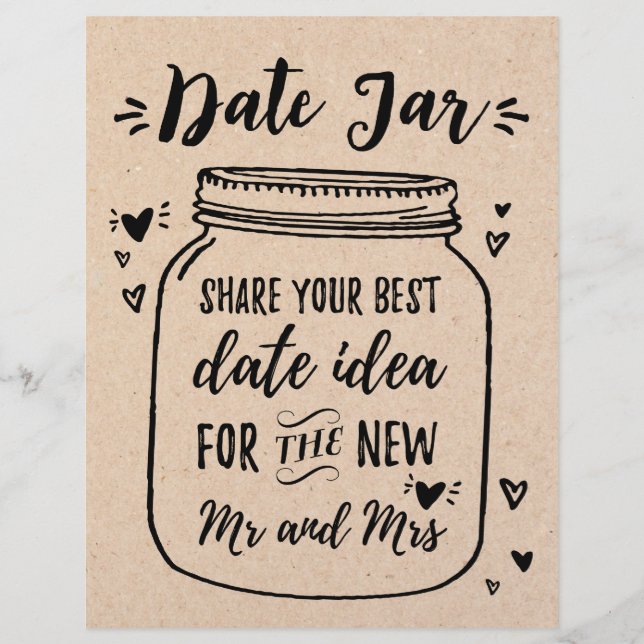 SIGN voor game Date Jar, Bridal & Wedding Shower (Voorkant)