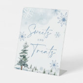 Signaal zoet en behandeling, blauw tafelbord reclamebord met voetstuk (Voorkant)