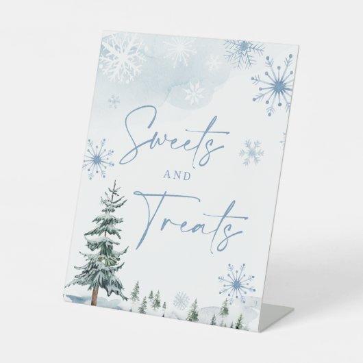 Signaal zoet en behandeling, blauw tafelbord reclamebord met voetstuk (Voorkant)