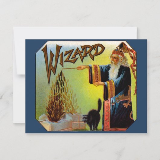 signaallabel, magische wizard met zwart katje (Voorkant)