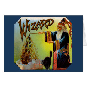 signaallabel, magische wizard met zwart katje