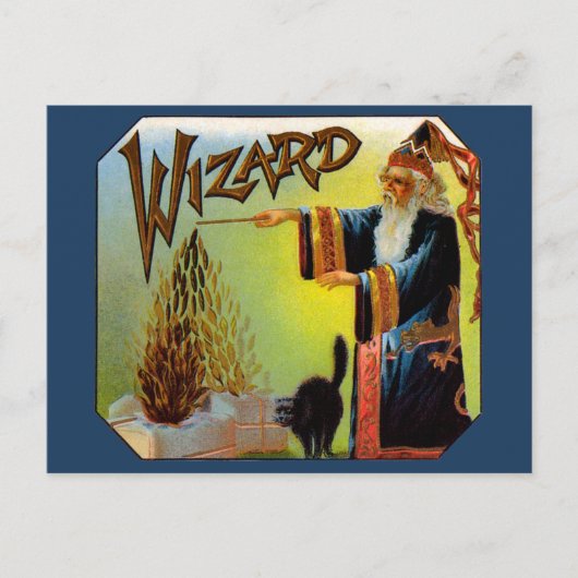  signaallabel, magische wizard met zwart katje briefkaart (Voorkant)