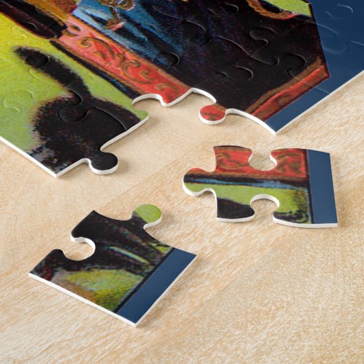  signaallabel, magische wizard met zwart katje legpuzzel (Zijkant)