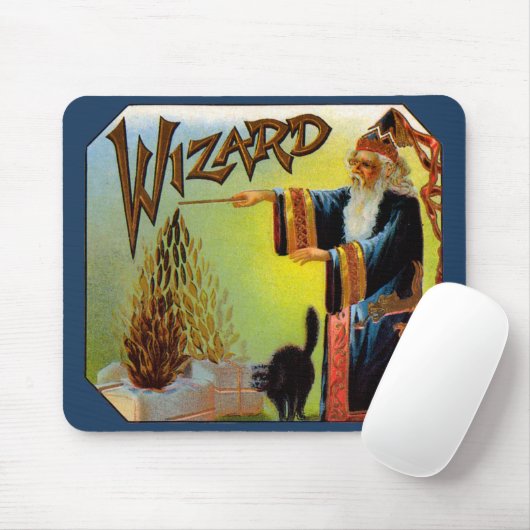  signaallabel, magische wizard met zwart katje muismat (Met muis)