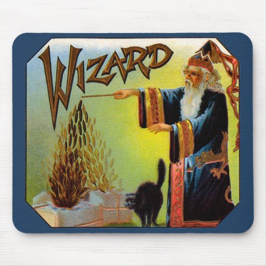  signaallabel, magische wizard met zwart katje muismat (Voorkant)