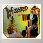  signaallabel, magische wizard met zwart katje poster (Voorkant)