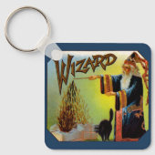 signaallabel, magische wizard met zwart katje sleutelhanger (Voorkant)