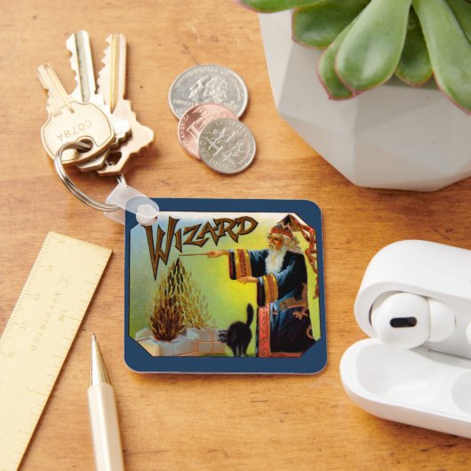 signaallabel, magische wizard met zwart katje sleutelhanger (Bureau)