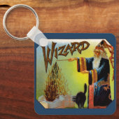 signaallabel, magische wizard met zwart katje sleutelhanger (Voorkant)