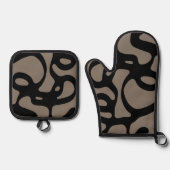 Signalen op afstand: Abstract zwart & grijs Ovenwant & Pannenlap Set (Voorkant)