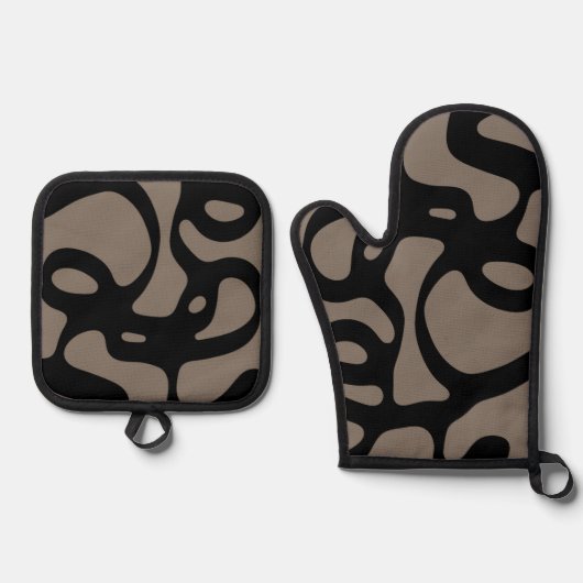 Signalen op afstand: Abstract zwart & grijs Ovenwant & Pannenlap Set (Voorkant)