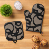 Signalen op afstand: Abstract zwart & grijs Ovenwant & Pannenlap Set (Top down)