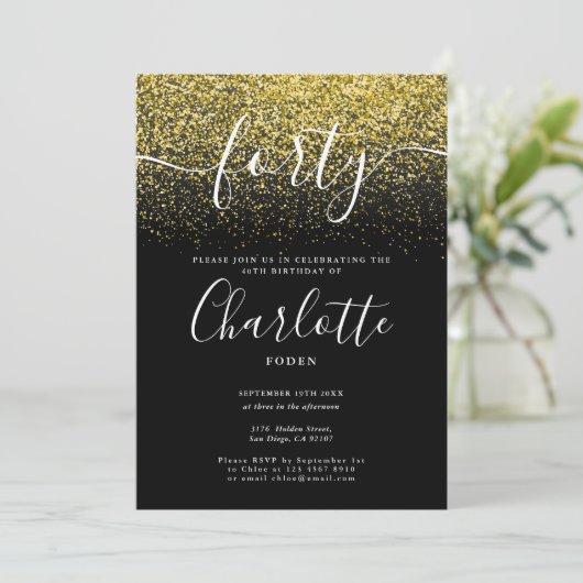 Signature 40th Birthday Gold Glitter Confetti Kaart (Staand voorkant)