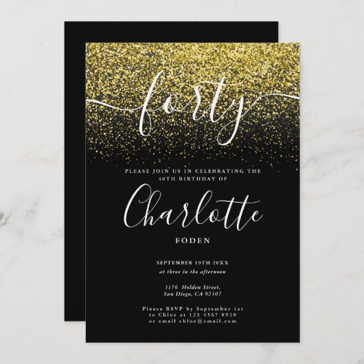 Signature 40th Birthday Gold Glitter Confetti Kaart (Voorkant / Achterkant)