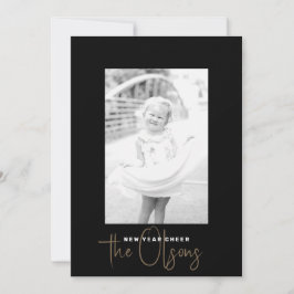 Signature Cheer Chic Black New Years Fotokaart Feestdagenkaart