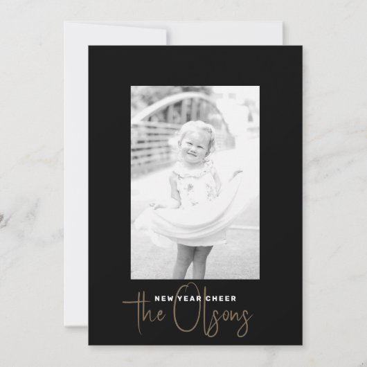Signature Cheer Chic Black New Years Fotokaart Feestdagenkaart (Voorkant)