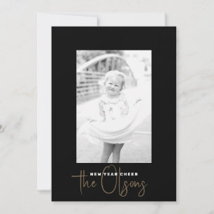 Signature Cheer Chic Black New Years Fotokaart Feestdagenkaart