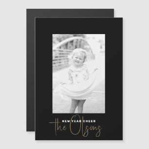 Signature Cheer Chic Black New Years Fotokaart Magnetische Uitnodiging