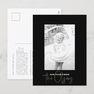 Signature Cheer Chic Zwart Nieuwjaar Foto Briefkaa Feestdagenkaart