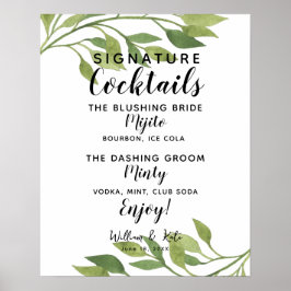 Signature Cocktail bar sign botanical bruiloft Poster