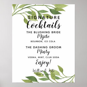 Signature Cocktail bar sign botanical bruiloft Poster