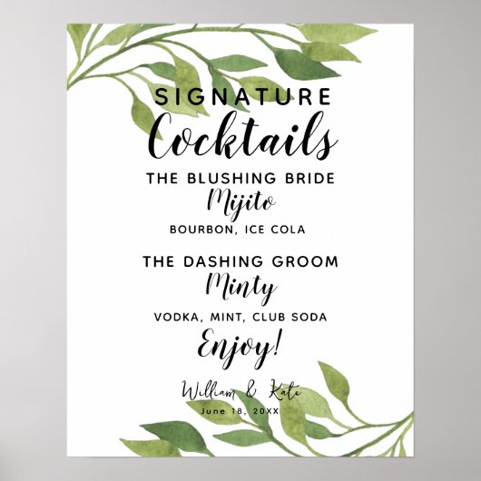 Signature Cocktail bar sign botanical bruiloft Poster (Voorkant)