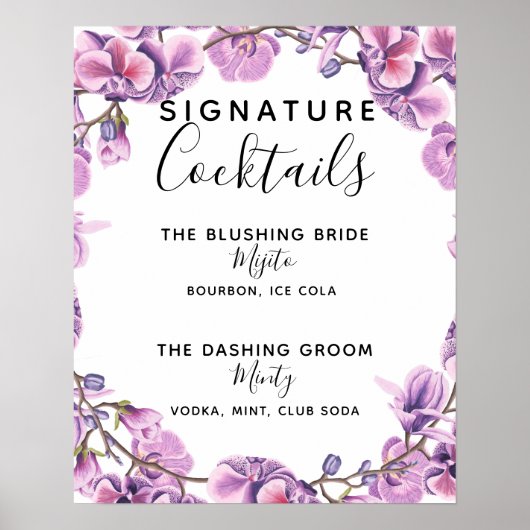Signature Cocktail bar sign paars bruiloft Poster (Voorkant)