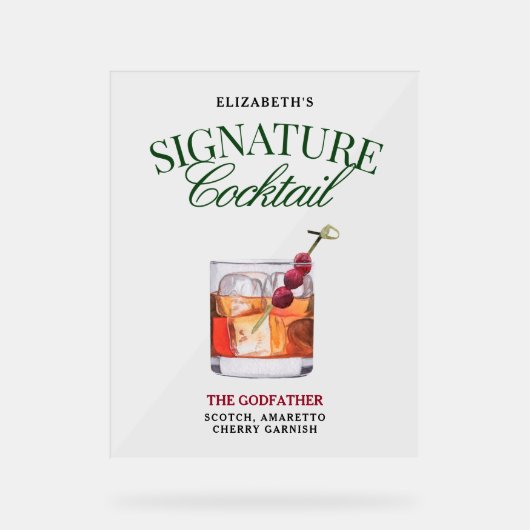 Signature Cocktail Classy Green & Red Acryl Bord (Voorkant)