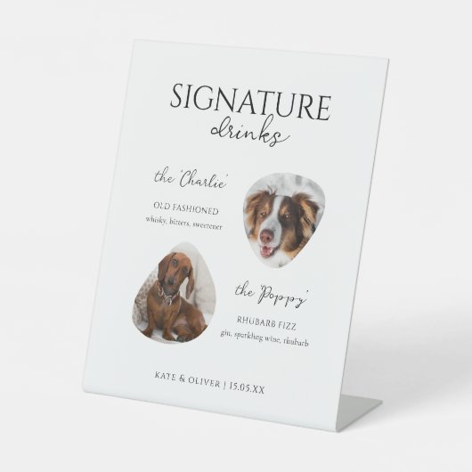 Signature Cocktail Dog Photo Drinken Bar Sign Reclamebord Met Voetstuk (Voorkant)