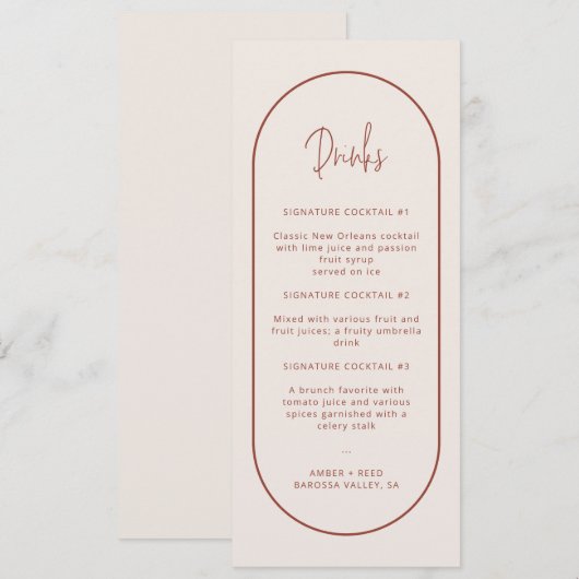 Signature Cocktail Double Arch Drink Menu Kaart (Voorkant / Achterkant)