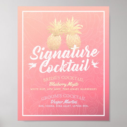 Signature Cocktail Drink Menu Wedding Decor Poster (Voorkant)