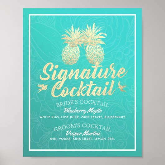 Signature Cocktail Drink Menu Wedding Decor Poster (Voorkant)
