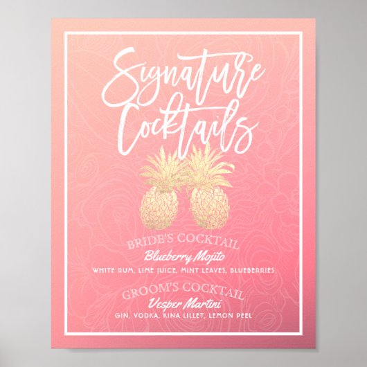 Signature Cocktail Drink Menu Wedding Decor Poster (Voorkant)