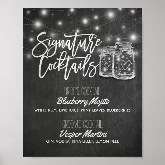 Signature Cocktail Drink Menu Wedding Decor Sign Poster (Voorkant)