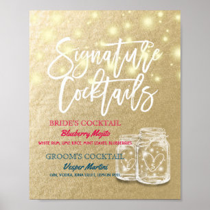 Signature Cocktail Drink Menu Wedding Decor Sign Poster