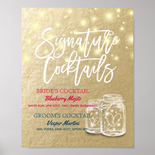 Signature Cocktail Drink Menu Wedding Decor Sign Poster (Voorkant)