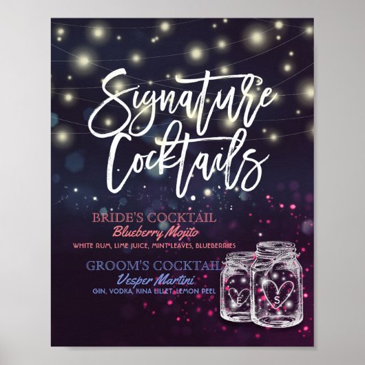 Signature Cocktail Drink Menu Wedding Decor Sign Poster (Voorkant)