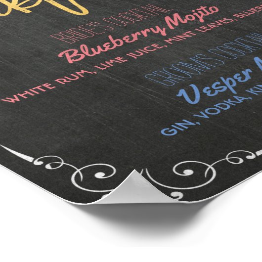Signature Cocktail Drink Menu Wedding Decor Sign Poster (Hoek)