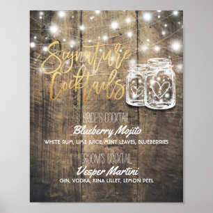 Signature Cocktail Drink Menu Wedding Decor Sign Poster