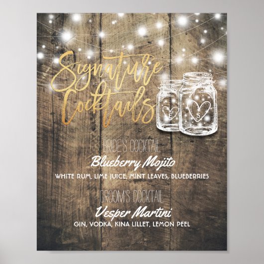 Signature Cocktail Drink Menu Wedding Decor Sign Poster (Voorkant)