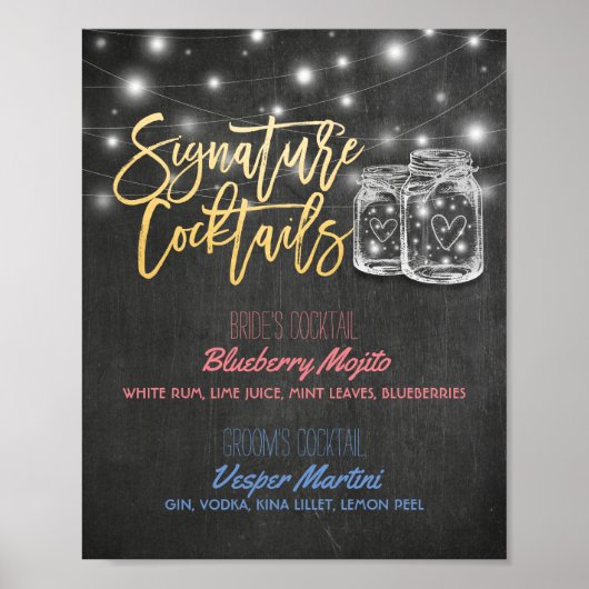 Signature Cocktail Drink Menu Wedding Decor Sign Poster (Voorkant)