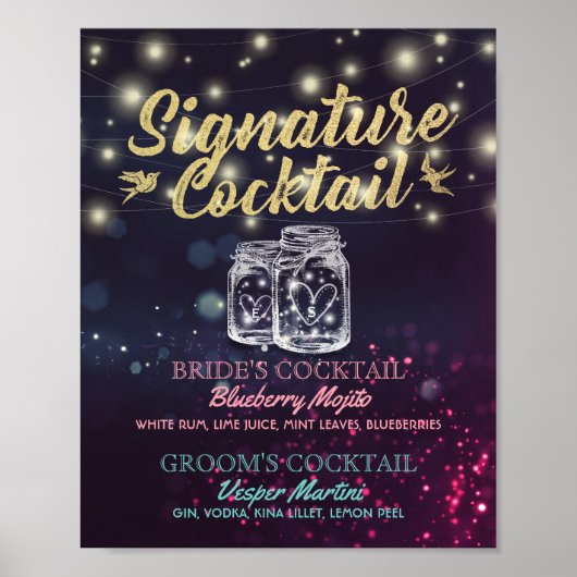 Signature Cocktail Drink Menu Wedding Decor Sign Poster (Voorkant)