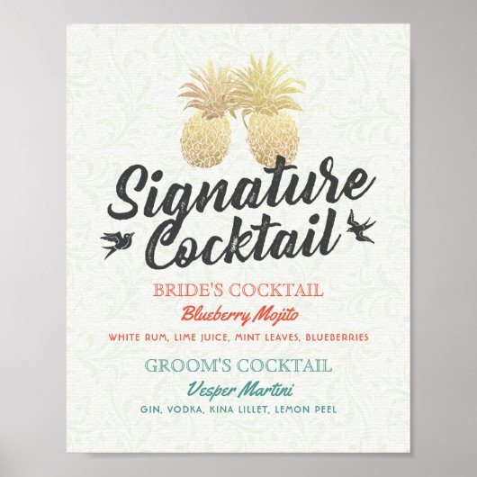 Signature Cocktail Drink Menu Wedding Decor Sign Poster (Voorkant)