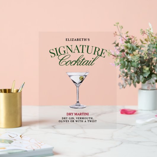 Signature Cocktail Green & Red Classy Acryl Bord (Huwelijk)