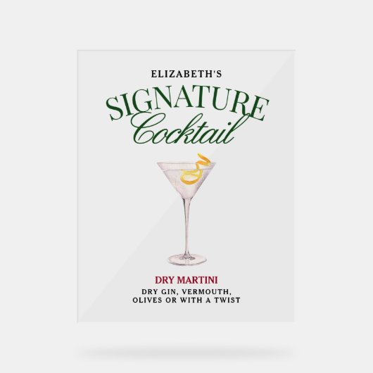 Signature Cocktail Green & Red Classy Acryl Bord (Voorkant)