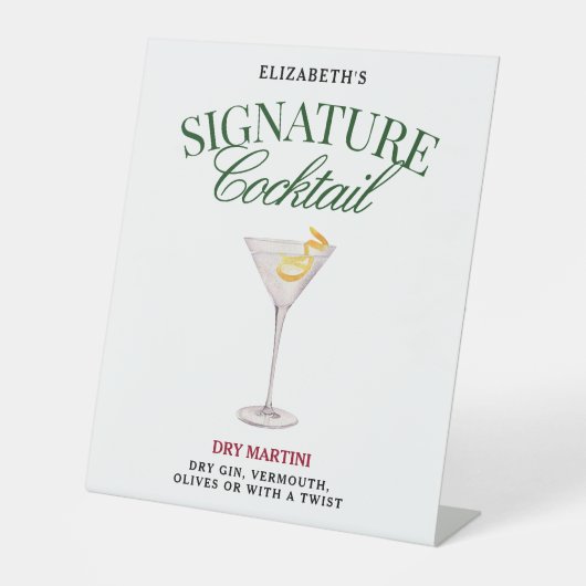 Signature Cocktail Green & Red Classy Reclamebord Met Voetstuk (Voorkant)