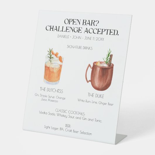 Signature Cocktail Open Bar Wedding Sign Reclamebord Met Voetstuk (Voorkant)