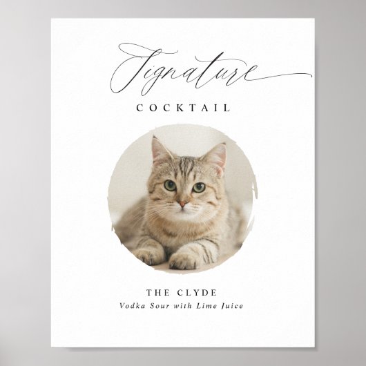 Signature Cocktail Sign Pet Foto Elegant Wedding Poster (Voorkant)